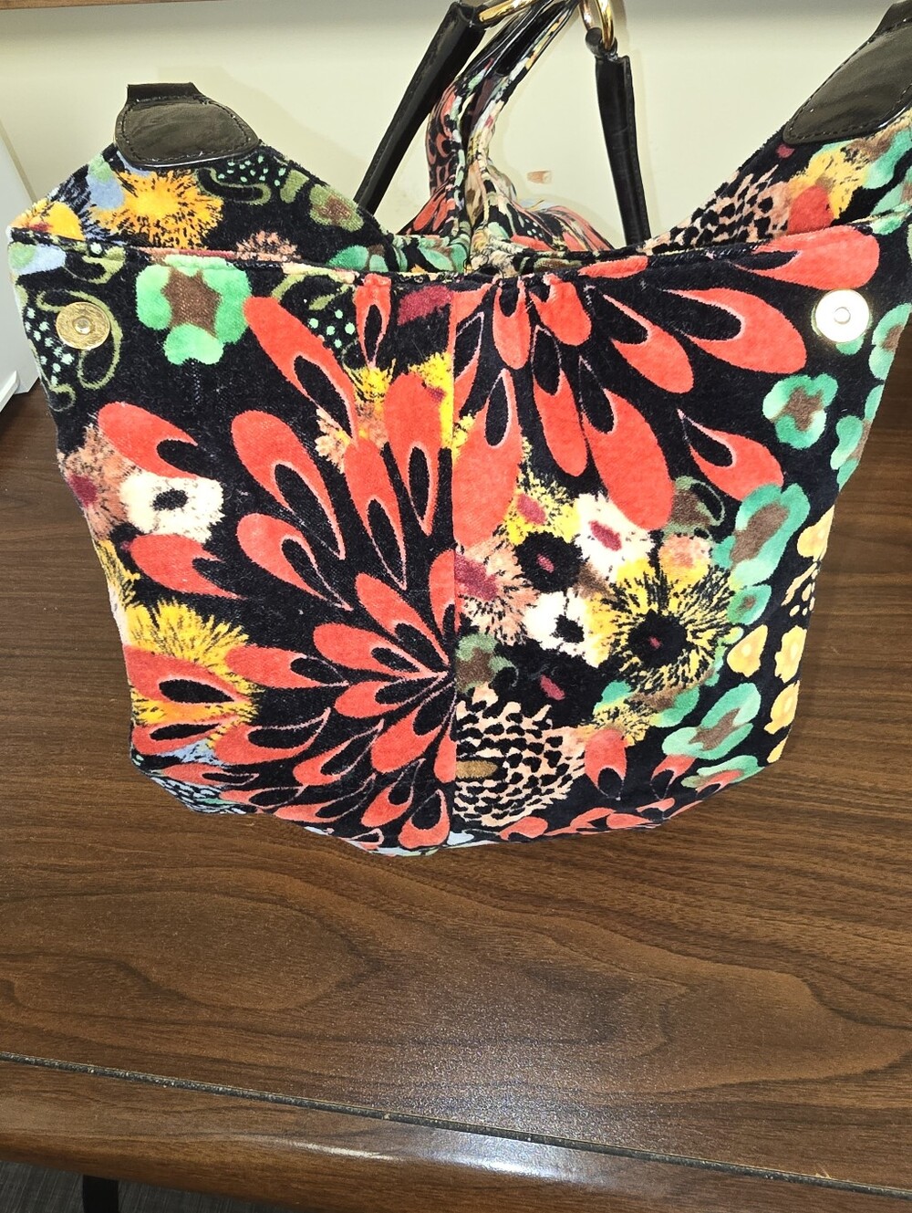 Talbots Floral Velvet Hobo Bag Black Gold Hardware - Picture 8 of 15
